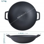 Grand wok en fonte non collant de 34cm à fond plat poele à wok wok pour toutes surfaces de cuisson four grill induction etc. pour la cuisson et la friture + gants de cuisine - B08SBRV9CRU