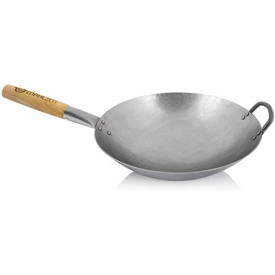 Mahlzeit Wok traditionnel | Ø 35 cm | wok en acier avec fond rond | Poêle wok en acier carbone avec poignée en bois | wok Asia acier au carbone brut - B08WXCJ7HWI