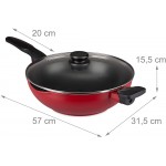Relaxdays Poêle wok couvercle en verre 30 cm wok antiadhésif four à gaz électrique poignée 4 litres rouge noir. - B09152QH5ZT