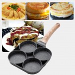 Poêle à omelette à 4 trous pour hamburger œufs jambon et crêpes manche en bois poêle à frire antiadhésive pour la cuisson du petit-déjeuner - B08D91JQYST
