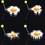 Lot de 4 moules à crêpes en acier inoxydable anti-adhésif avec poignée en silicone anti-brûlure en forme de cœur d'étoile de fleur et de cœur pour cuisinière à œufs - B096M14S4B7