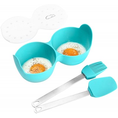 Pocheuse à œufs en silicone avec anneaux de support antiadhésifs idéale pour le micro-ondes la casserole et la cuisinière passe au lave-vaisselle bleu - B081Y37ZD62