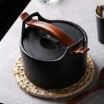 Marmite multifonction en céramique antiadhésive avec couvercle cocotte ronde en céramique avec poignée en bois marmite familiale résistante à la chaleur casserole saine fondue japonaise marmite - B08QVCDC6DH