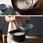 Casserole en céramique Pot en argile résistant à la chaleur Pot en terre à motif de fleurs avec deux poignées Batterie de cuisine japonaise avec couvercle pour ragoût de soupe de cuisine Color : Re - B09VZ236YF8