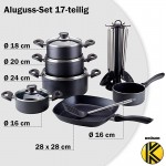 Krüger Lot de 17 casseroles et poêles en fonte d'aluminium Antiadhésives Avec ustensiles de cuisine Haute résistance à la chaleur et conservation durable de la chaleur noir - B09L8G5JF9U