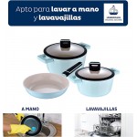 San Ignacio Cosy Batterie de cuisine 5 pièces comprenant deux casseroles de 20 et 24 cm avec couvercle et une poêle antiadhésive de 24 cm en fonte d'aluminium bleu pastel - B091CM2H6KH
