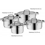 WMF Compact Cuisine Lot de 4 casseroles à induction avec couvercle en verre Cromargan en acier inoxydable poli poli avec graduation intérieure - B07TT87CC6B