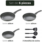 San Ignacio Set de poêles 20,24 et 28 cm en aluminium pressé et set d'ustensiles de cuisine en nylon - B091CKR2PMY