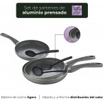 San Ignacio Set de poêles 20,24 et 28 cm en aluminium pressé et set d'ustensiles de cuisine en nylon - B091CKR2PMY