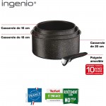 Tefal Ingenio Authentic Set de 3 casseroles 16 18 20 cm 1,5 2,1 3 L + poignée amovible Batterie de cuisine induction Antiadhésif Fabriqué en France Noir moucheté L6719012 - B074WC9DSFH