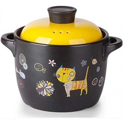 TWDYC Cartoon Motif Céramique Rond Noir Plat Casserole Pot d'argile Pot Terrestres Batterie de Cuisine en céramique - B089SN5QHLN