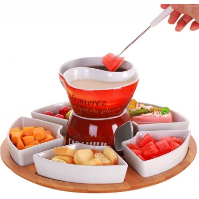 N C Ceramics Service à fondue en acier inoxydable avec 4 fourchettes pour fromage fondue au canard et au chocolat - B09H49Q3MGA