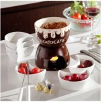 N C Ensemble de fondue en céramique émaillée rouge pour fondue au fromage et au chocolat avec châssis - B09H49RC96D