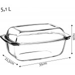 Cocotte KADAX avec couvercle et poignées 5,1L rôtissoire en verre rectangulaire en verre résistant à la chaleur cocotte en verre lèchefrite pour viande lasagne four - B0895W95M88