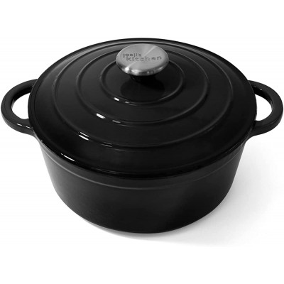 Joejis Cocotte en fonte noire avec couvercle pour four et plaque de cuisson 2,7L 28cm casserole émaillée anti-adhésive pour plaque de cuisson et four pour four à rôtir lent cuisson et plus - B09R6N31Y3F