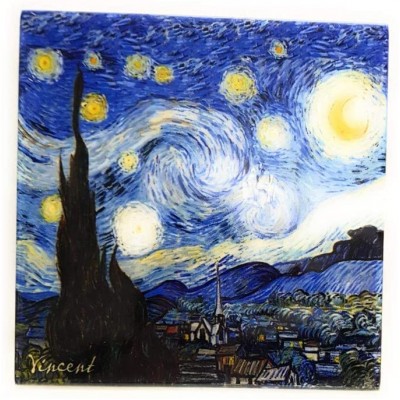 Ambiance Sud Dessous de Plat en Céramique Dessous en liège Motif Van Gogh La Nuit étoilée 20 x 20cm - B07R7BQJXG7