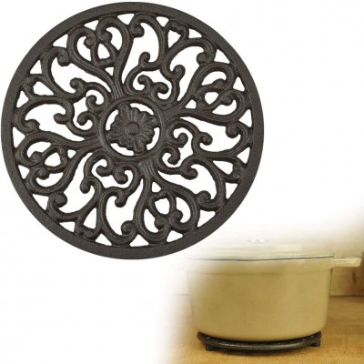 GOLRISEN Dessous de plat rond en fonte Résistants à la chaleur Diamètre : 17 cm Noir Avec pieds et motif vintage Pour cuisine salle à manger théière - B088B8YCQ1F