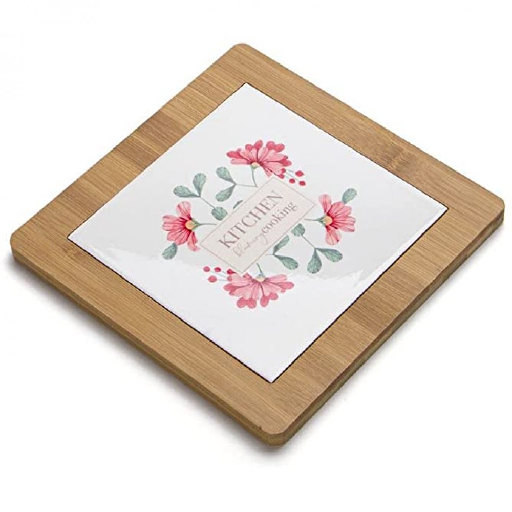 Rocking Gifts Dessous de plat en céramique en bois de fleurs roses Design rustique élégant 20 cm - B09X8HBQWP8
